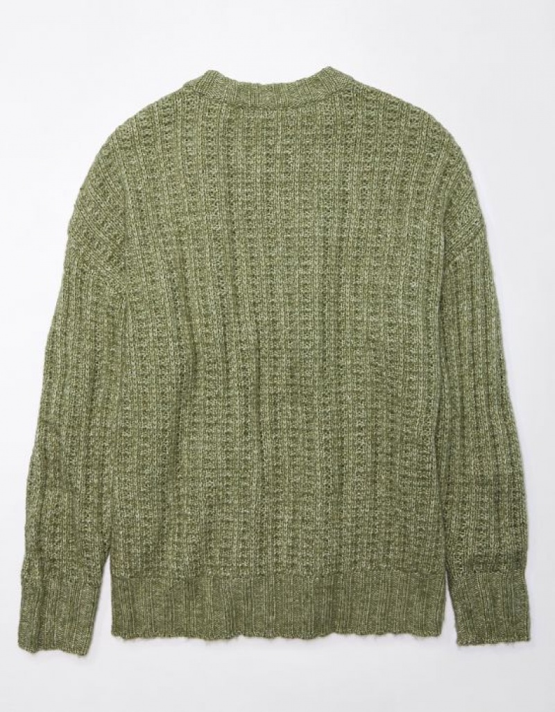 Aerie Whoa So Cozy Waffle Sweater Olive | 8714LTKDA