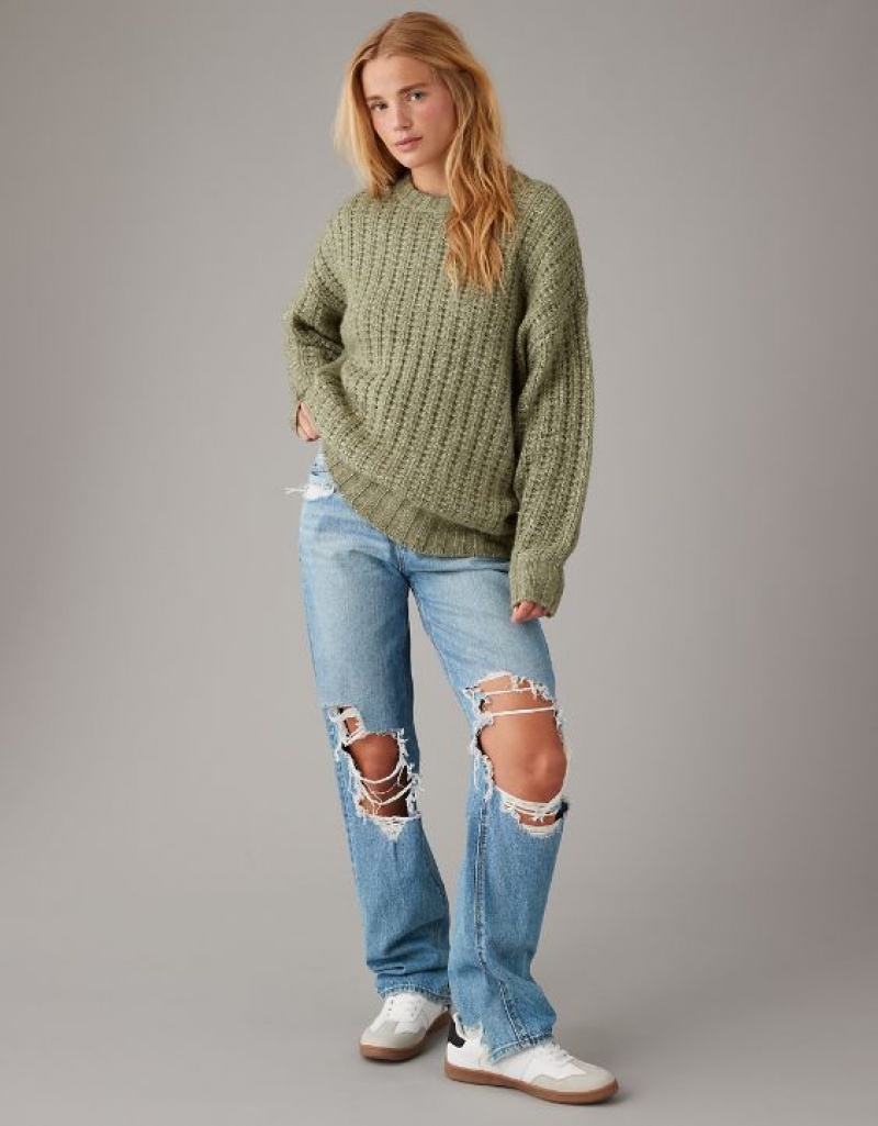 Aerie Whoa So Cozy Waffle Sweater Olive | 8714LTKDA