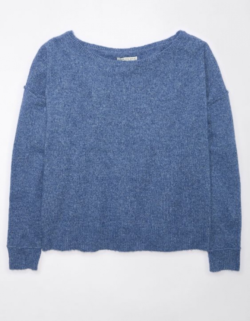 Aerie Whoa So Soft Ballet-Neck Sweater Blue | 5628LISZG