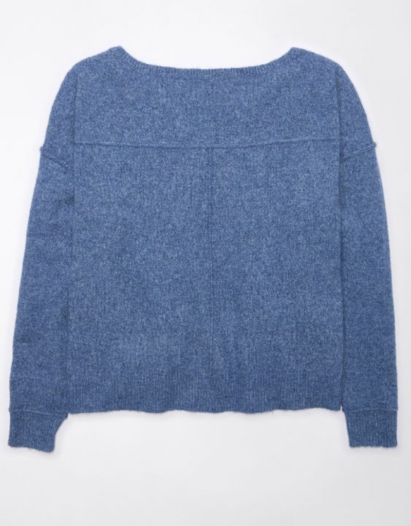 Aerie Whoa So Soft Ballet-Neck Sweater Blue | 5628LISZG