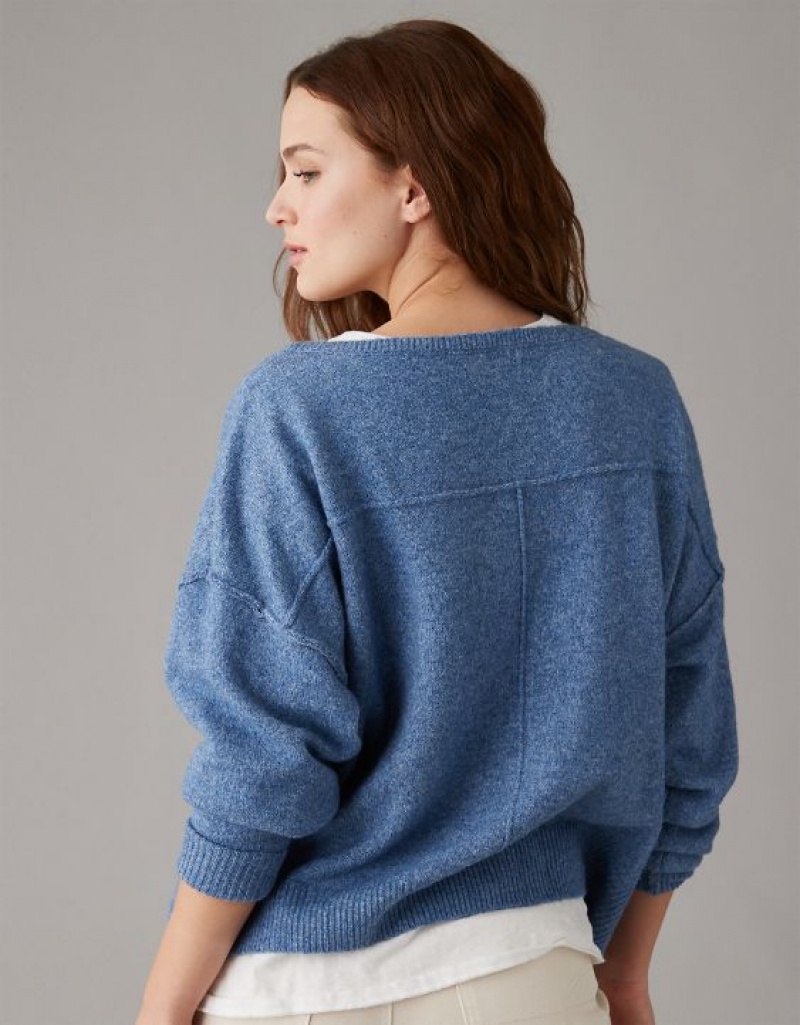 Aerie Whoa So Soft Ballet-Neck Sweater Blue | 5628LISZG