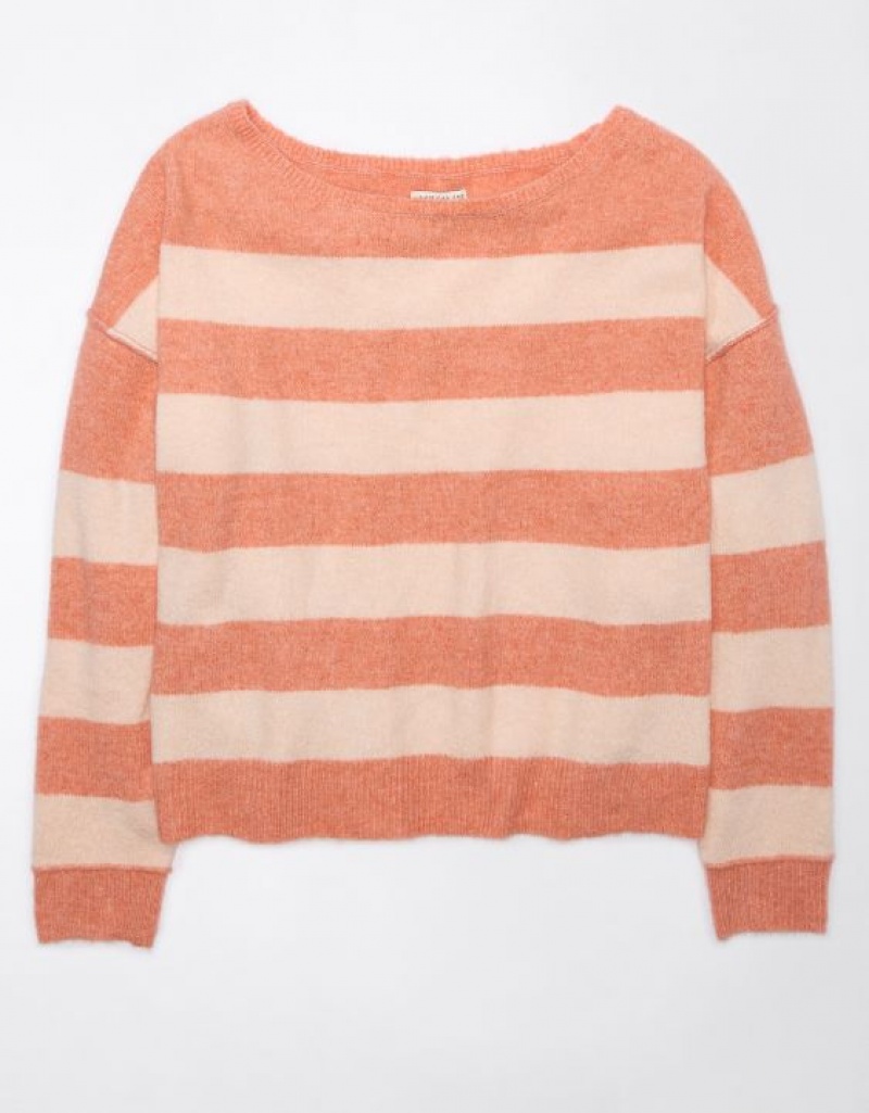 Aerie Whoa So Soft Ballet-Neck Sweater Coral | 2786PXBWD