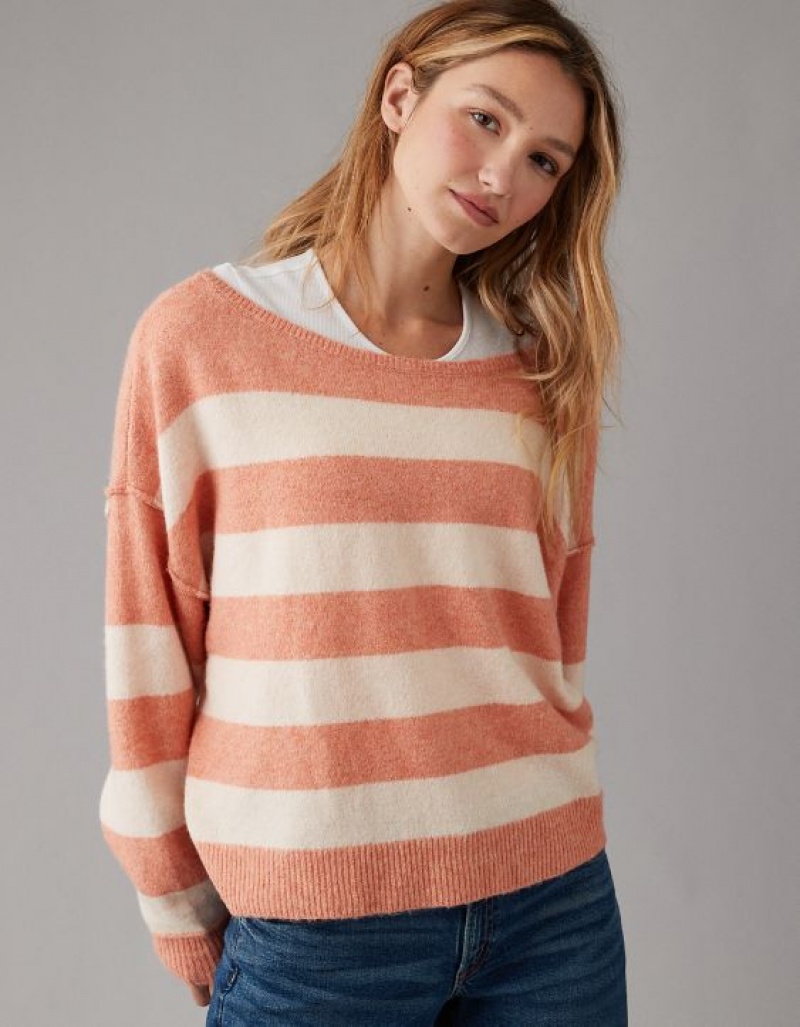 Aerie Whoa So Soft Ballet-Neck Sweater Coral | 2786PXBWD