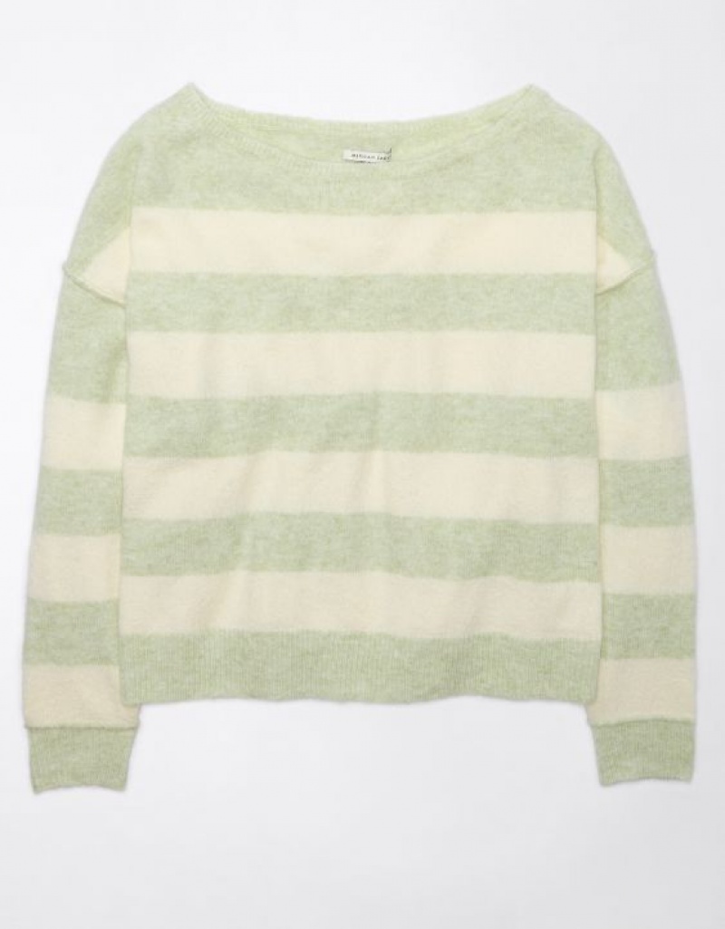 Aerie Whoa So Soft Ballet-Neck Sweater Green | 8761YFLOW