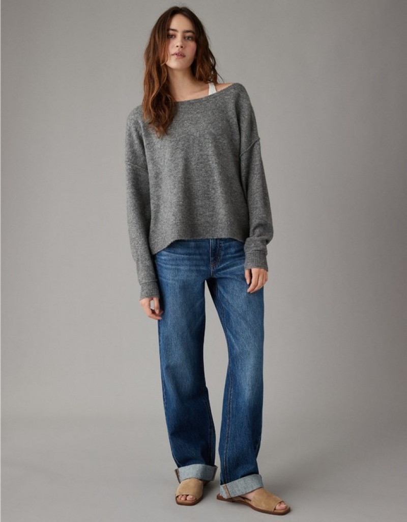 Aerie Whoa So Soft Ballet-Neck Sweater Grey | 5904RJEUG