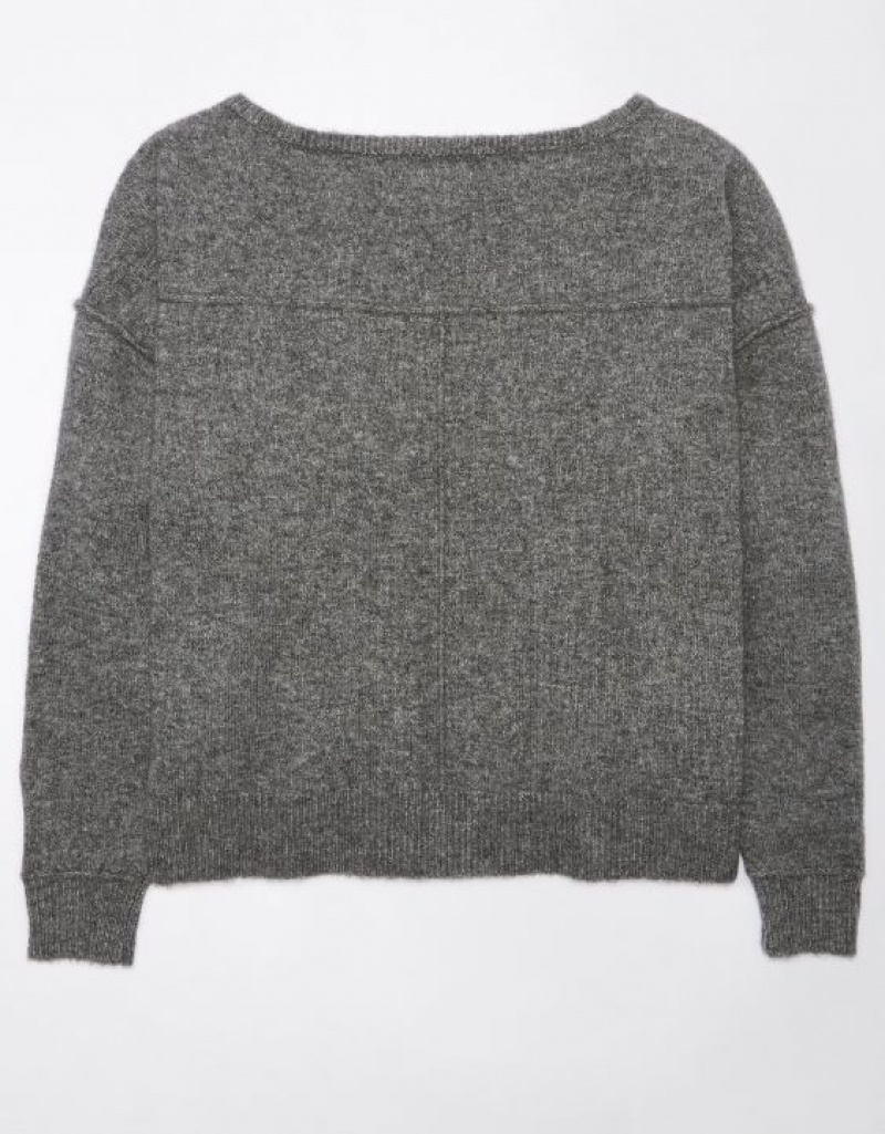 Aerie Whoa So Soft Ballet-Neck Sweater Grey | 5904RJEUG