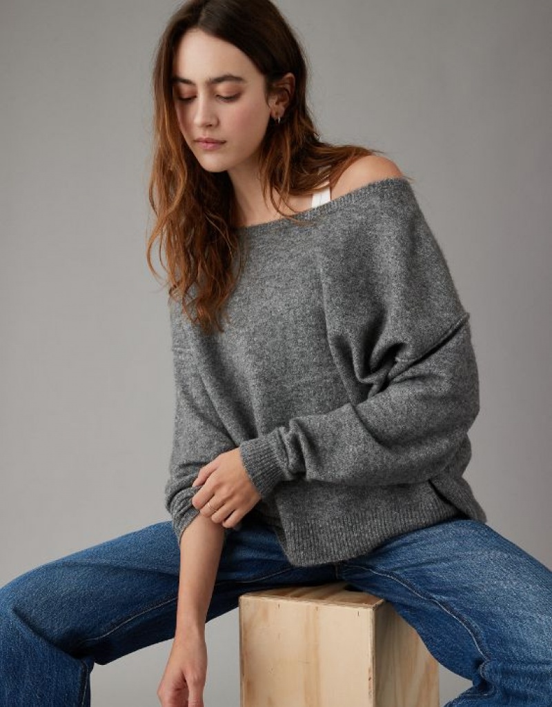 Aerie Whoa So Soft Ballet-Neck Sweater Grey | 5904RJEUG