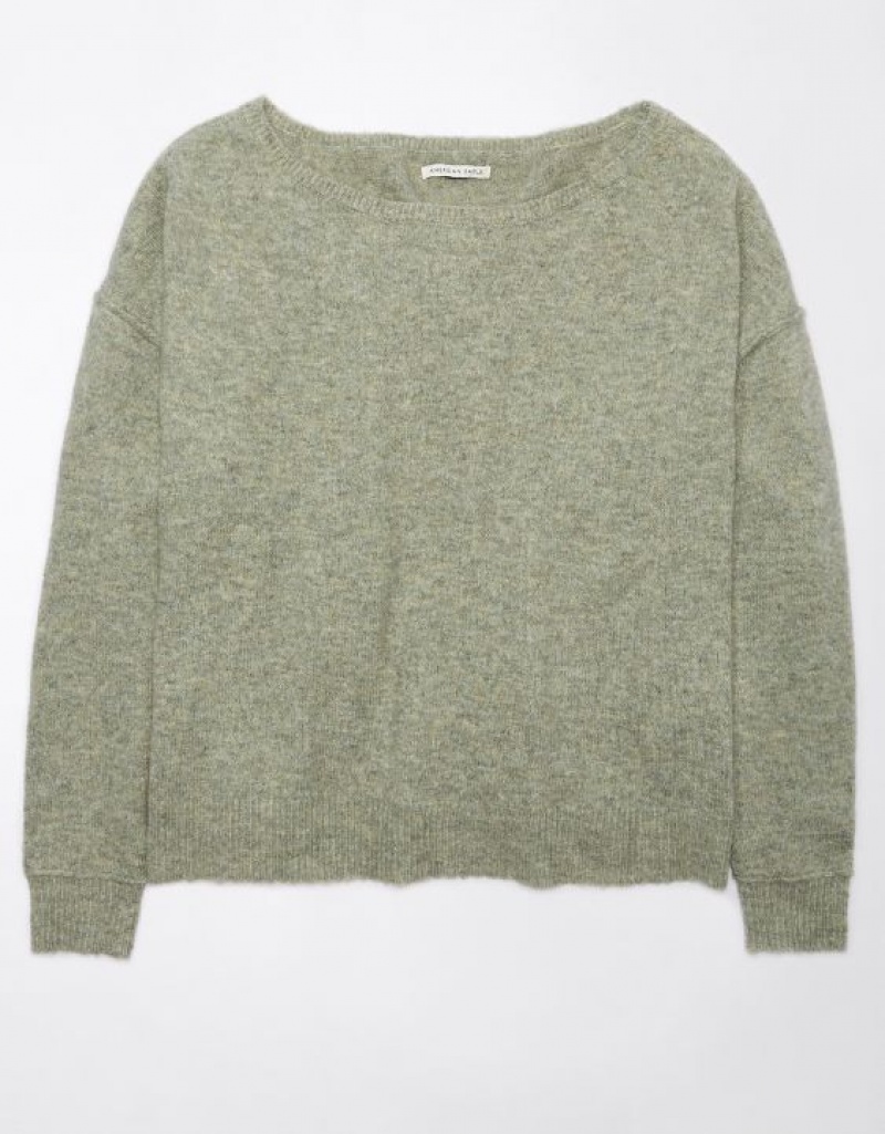 Aerie Whoa So Soft Ballet-Neck Sweater Olive | 5396WYOVL