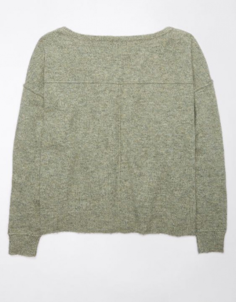 Aerie Whoa So Soft Ballet-Neck Sweater Olive | 5396WYOVL