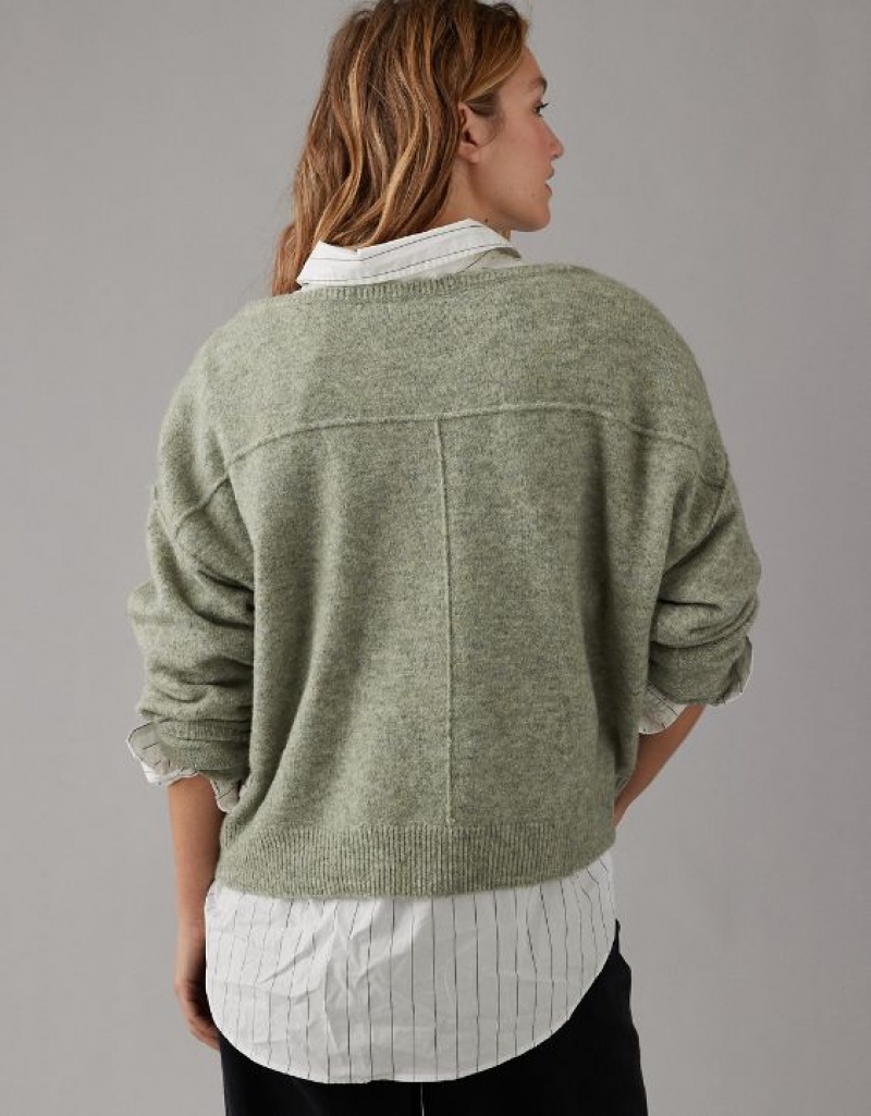 Aerie Whoa So Soft Ballet-Neck Sweater Olive | 5396WYOVL