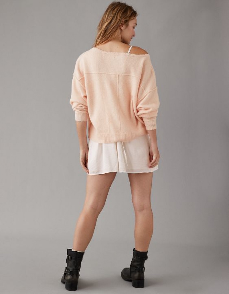 Aerie Whoa So Soft Ballet-Neck Sweater Pink | 3270LRGAB