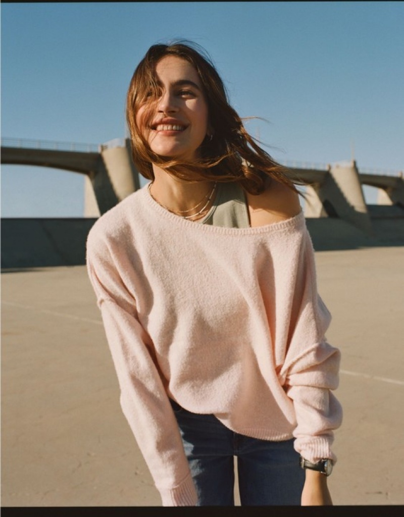 Aerie Whoa So Soft Ballet-Neck Sweater Pink | 3270LRGAB