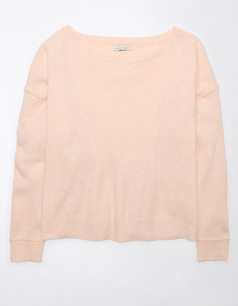 Aerie Whoa So Soft Ballet-Neck Sweater Pink | 3270LRGAB