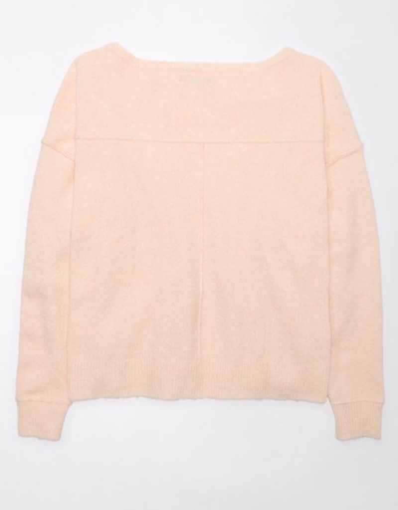 Aerie Whoa So Soft Ballet-Neck Sweater Pink | 3270LRGAB