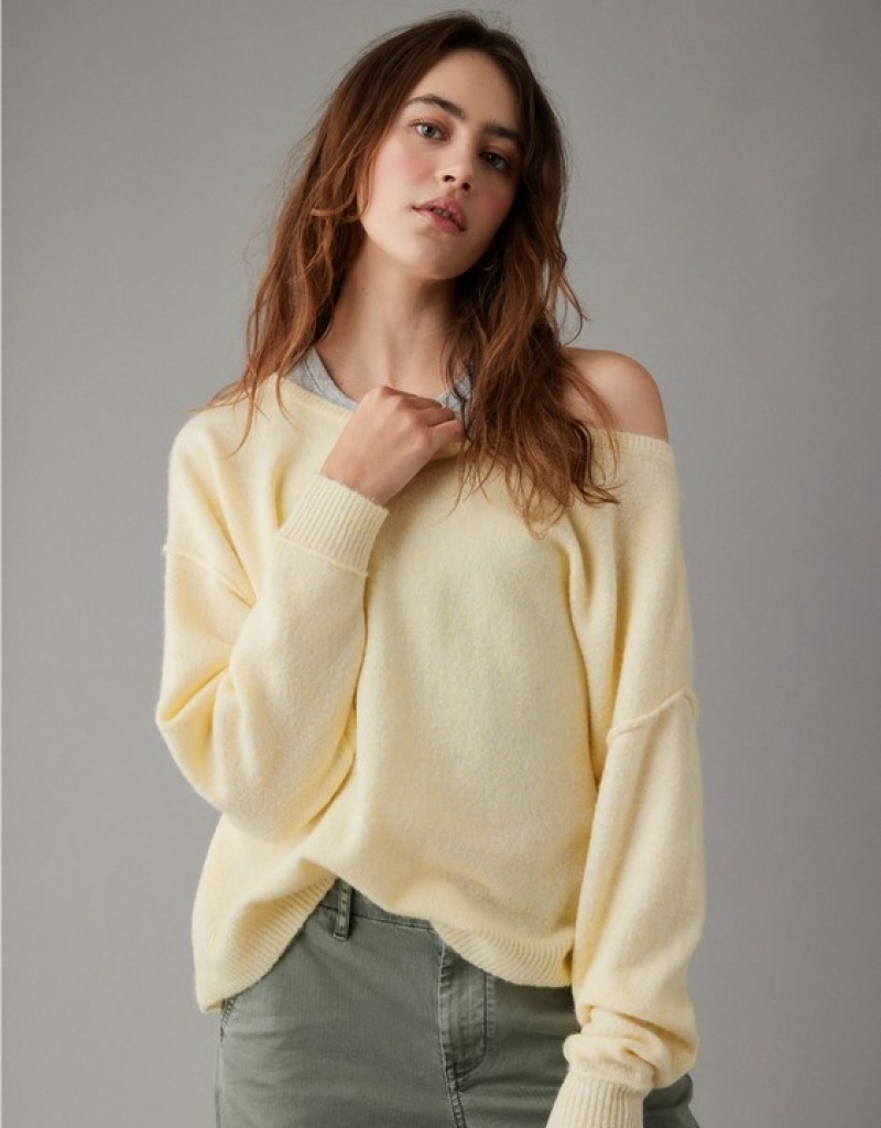 Aerie Whoa So Soft Ballet-Neck Sweater Yellow | 1940ZPQWS