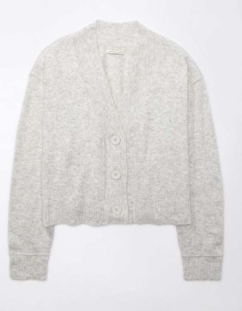 Aerie Whoa So Soft Cropped Button-Front Cardigan Grey | 9638LTSDN