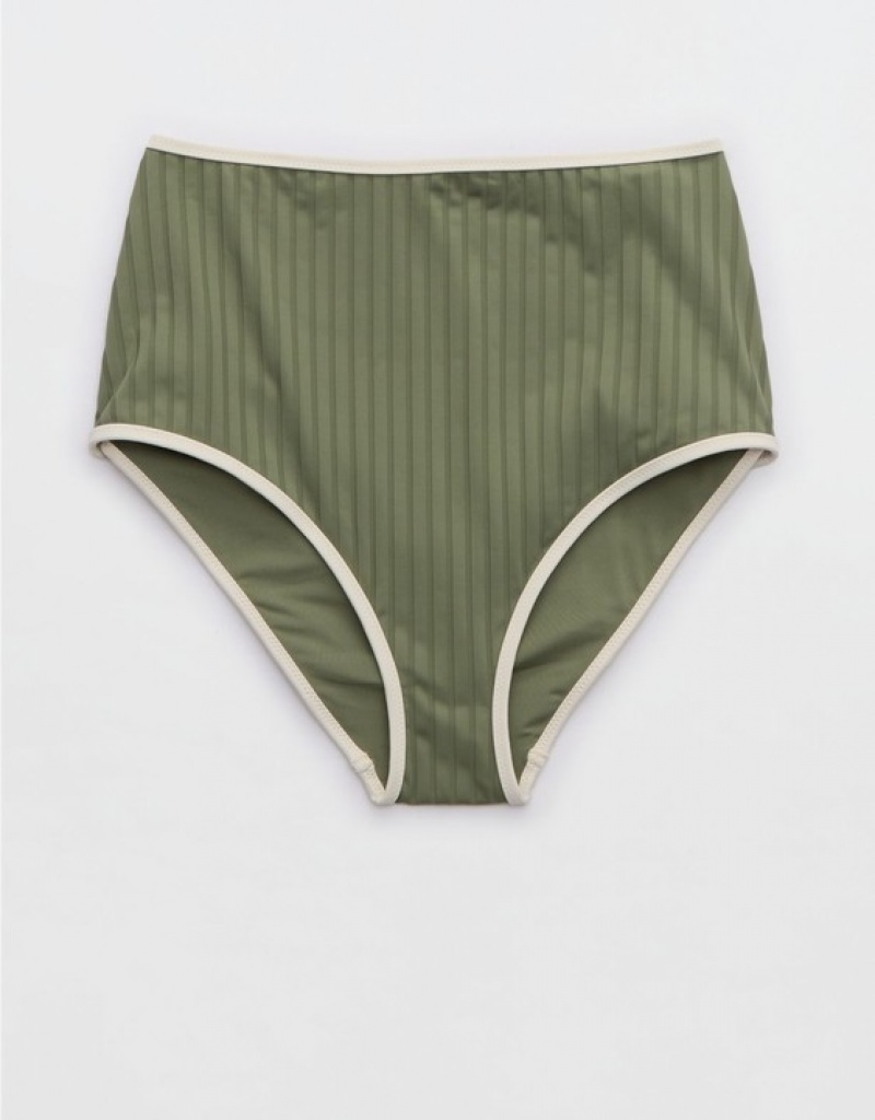 Aerie Wide Rib High Waisted Bikini Bottom Olive | 4158DVPKB