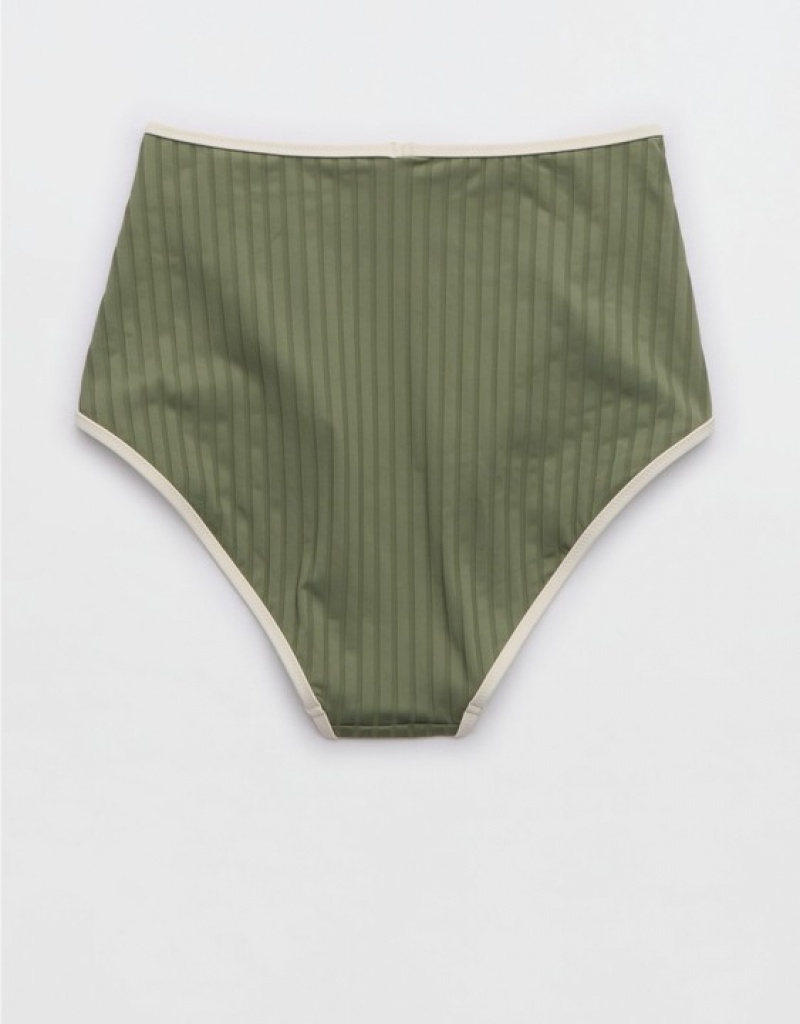 Aerie Wide Rib High Waisted Bikini Bottom Olive | 4158DVPKB