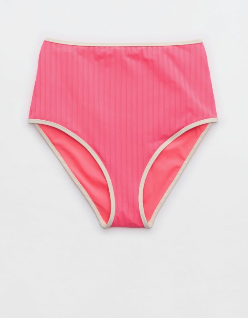 Aerie Wide Rib High Waisted Bikini Bottom Coral / Orange | 3956MLHZJ