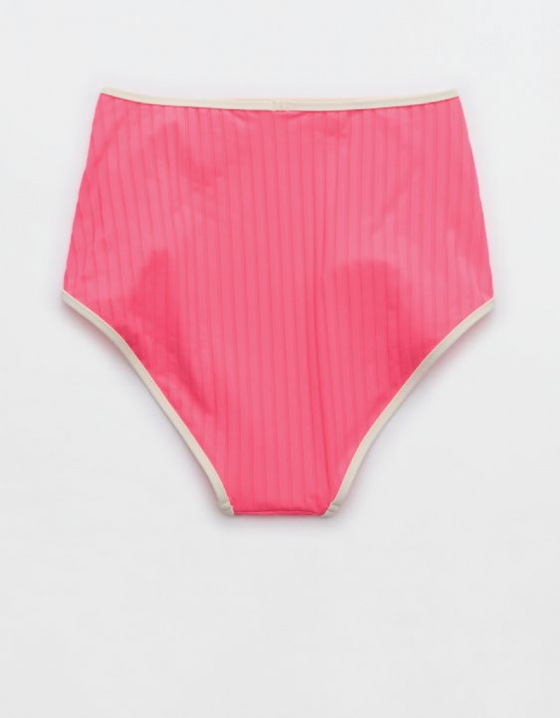 Aerie Wide Rib High Waisted Bikini Bottom Coral / Orange | 3956MLHZJ