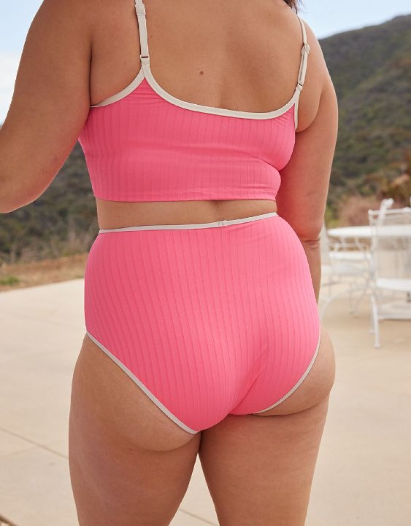 Aerie Wide Rib High Waisted Bikini Bottom Coral / Orange | 3956MLHZJ