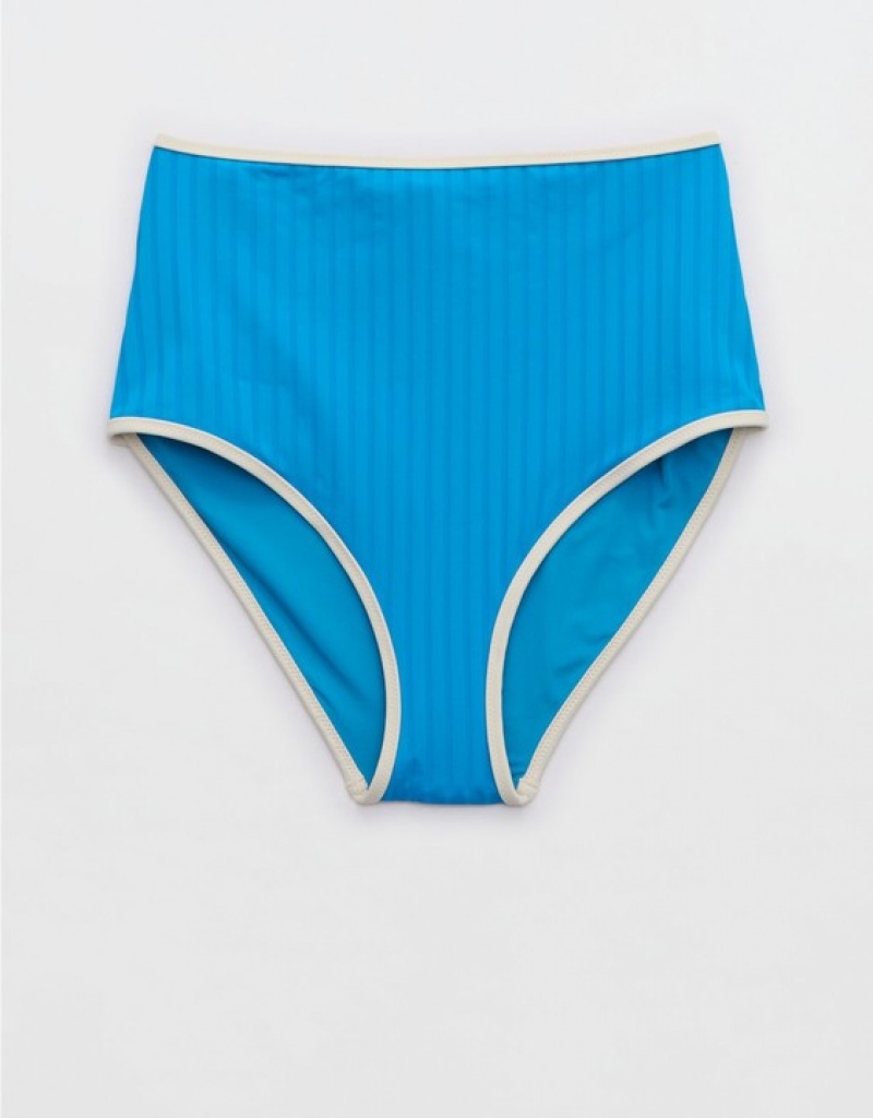 Aerie Wide Rib High Waisted Bikini Bottom Blue | 7325PIKYC