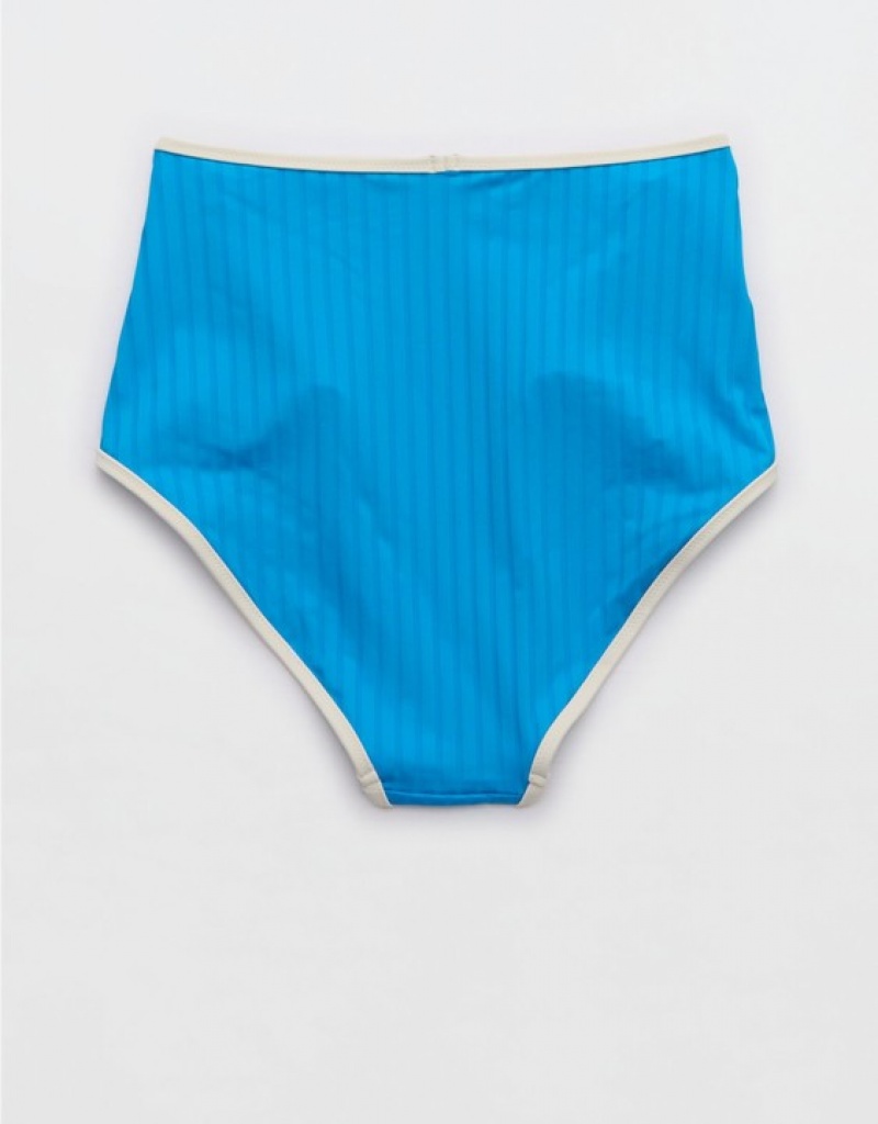 Aerie Wide Rib High Waisted Bikini Bottom Blue | 7325PIKYC