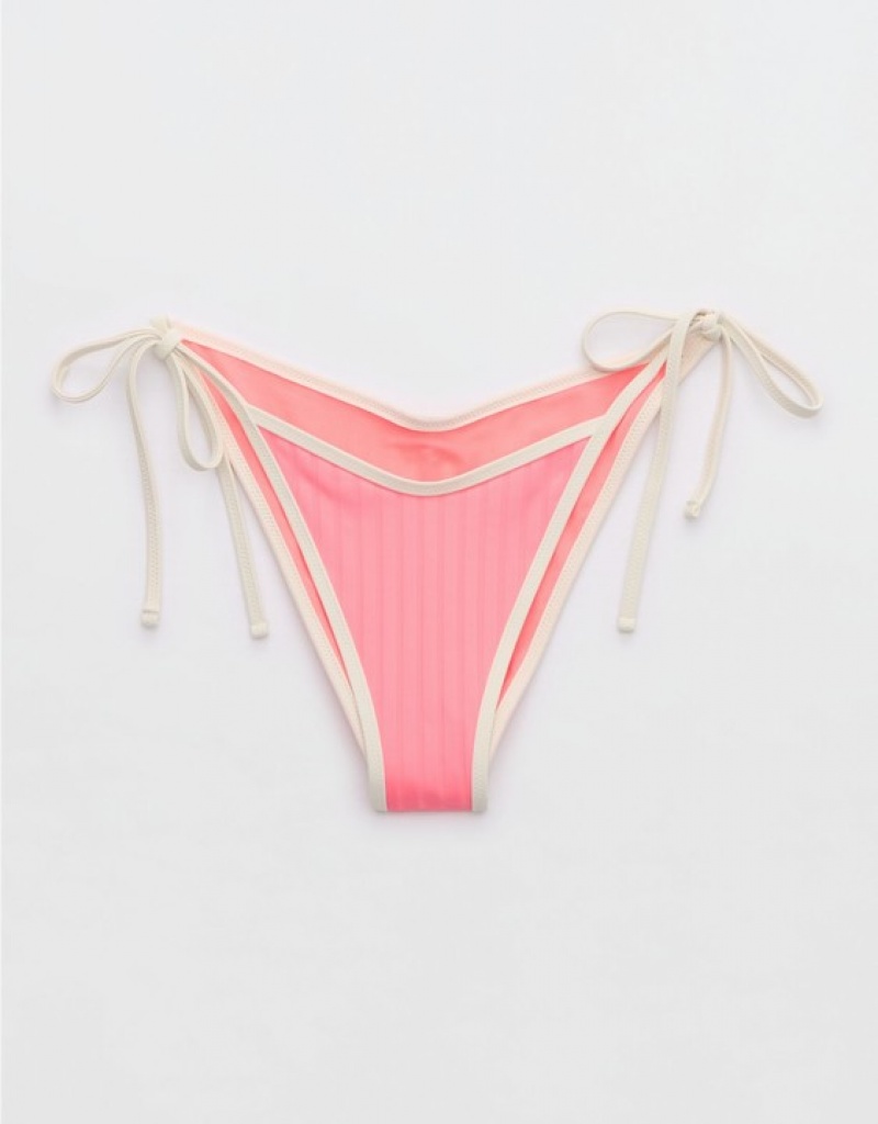 Aerie Wide Rib Low Rise Tie Cheekiest Bikini Bottom Coral / Orange | 1574AHXNG