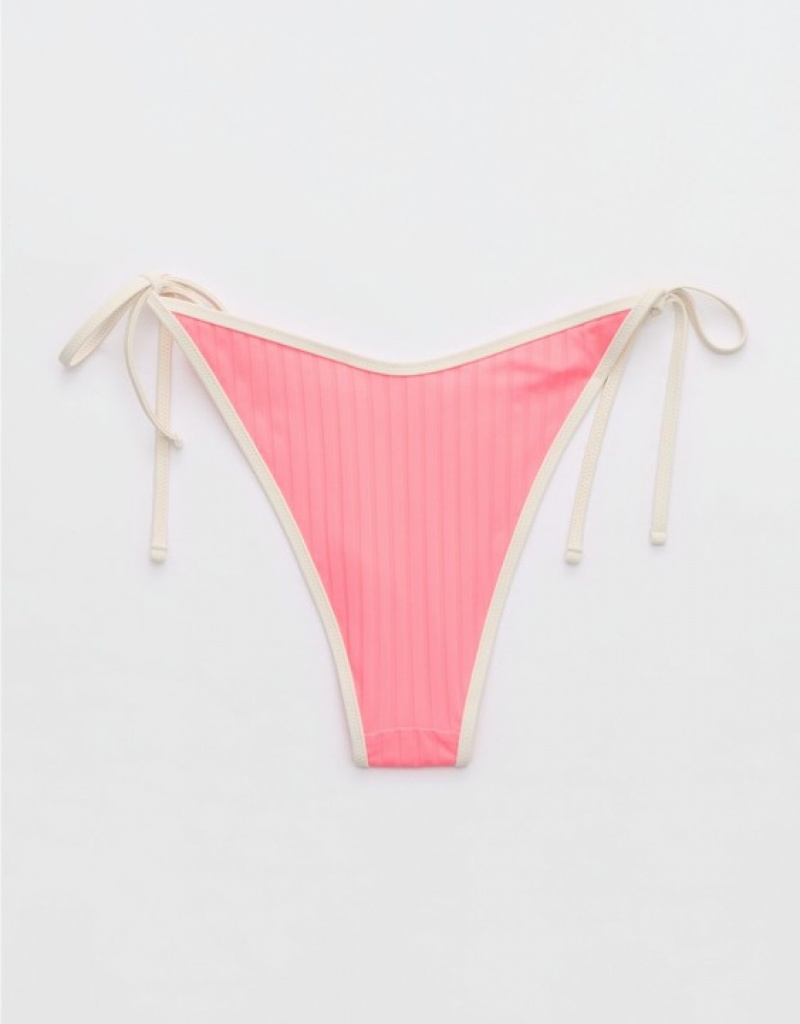 Aerie Wide Rib Low Rise Tie Cheekiest Bikini Bottom Coral / Orange | 1574AHXNG