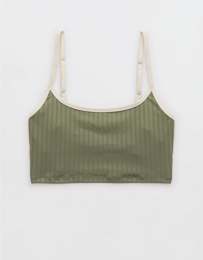 Aerie Wide Rib Scoop Longline Bikini Top Olive | 9806SZGUA