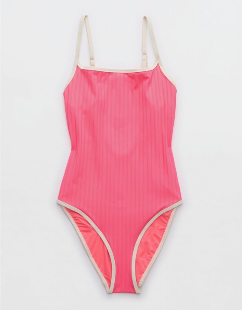 Aerie Wide Rib Scoop One Piece Swimsuits Coral / Orange | 4187OGXSJ