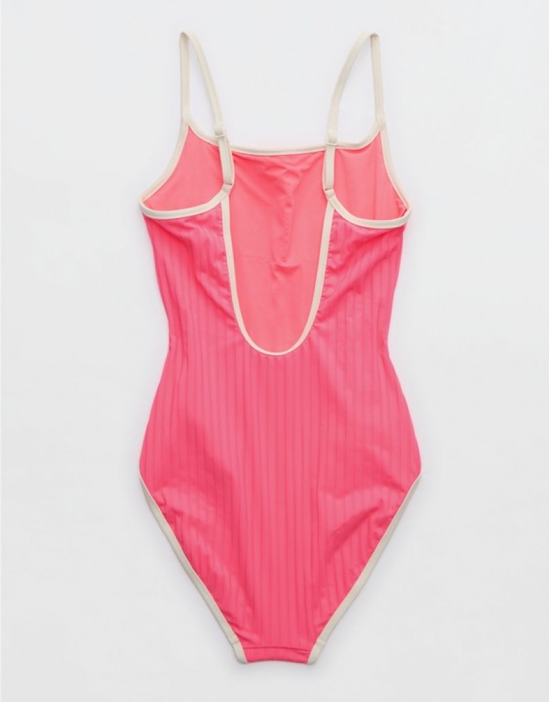 Aerie Wide Rib Scoop One Piece Swimsuits Coral / Orange | 4187OGXSJ