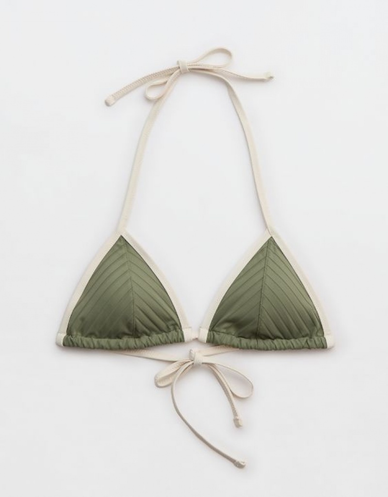 Aerie Wide Rib String Triangle Bikini Top Olive | 7164TVCUQ