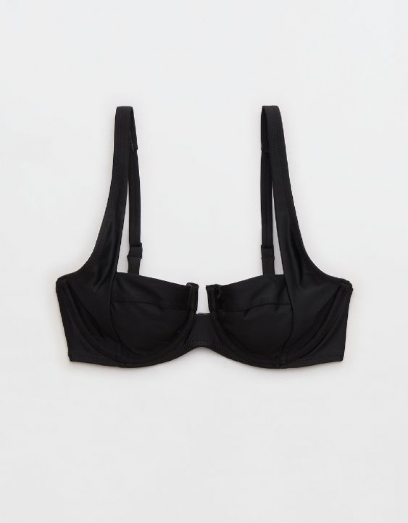 Aerie Wide Strap Unlined Underwire Bikini Top Black | 9034PDULR