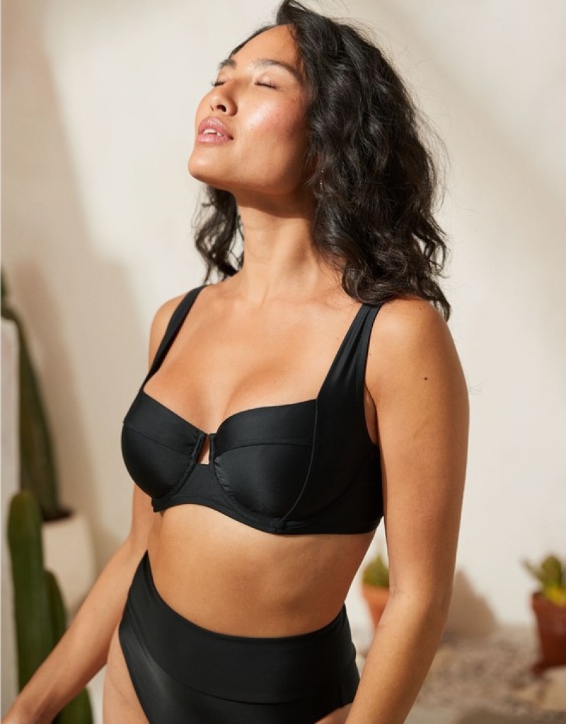 Aerie Wide Strap Unlined Underwire Bikini Top Black | 9034PDULR