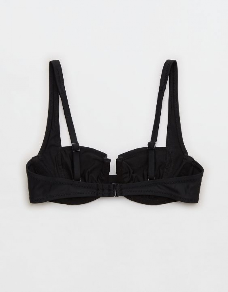 Aerie Wide Strap Unlined Underwire Bikini Top Black | 9034PDULR