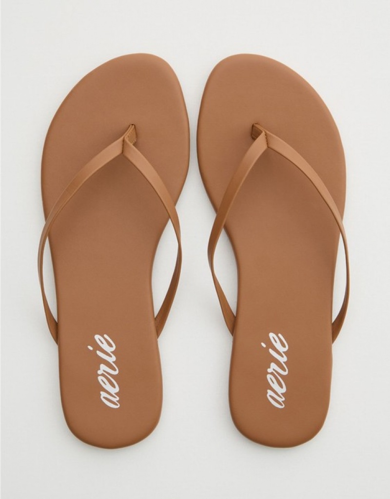 Aerie Woven Platform Flip Flops Brown | 0419HJNFI