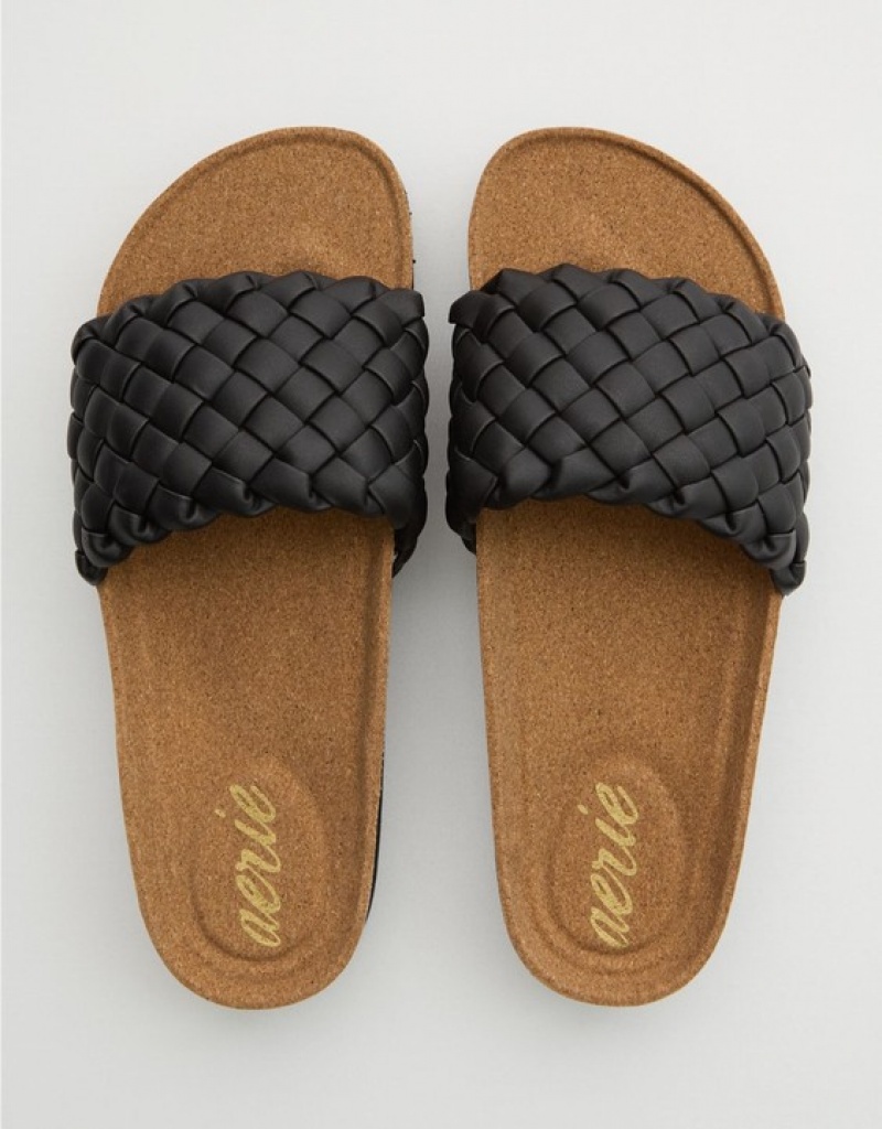 Aerie Woven Platform Sandals Black | 7568INPUD