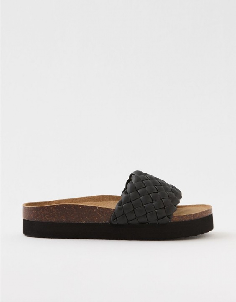 Aerie Woven Platform Sandals Black | 7568INPUD